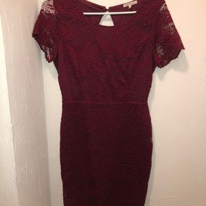 Maroon lace body con dress
